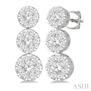 1 Ctw Hanging Triple Mount Lovebright Round Cut Diamond Earring in 14K White Gold